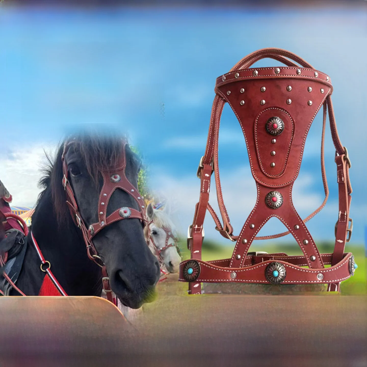 set-di-addestramento-per-cavalli-in-pelle-bovina-pura-con-redini-corda-di-guida-in-metallo-blu-e-attrezzatura-per-l'addestramento-a-cavallo-nuovo-modello-dragon