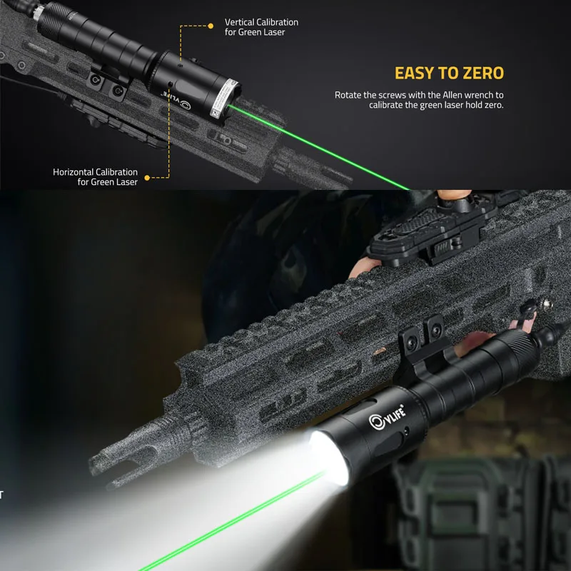 1680 لومينز بندقية ضوء الليزر كومبو م السكك الحديدية تهدف شعاع أخضر USB قابلة للشحن التكتيكية بندقية ضوء الضغط مفتاح بالتحكم عن بعد