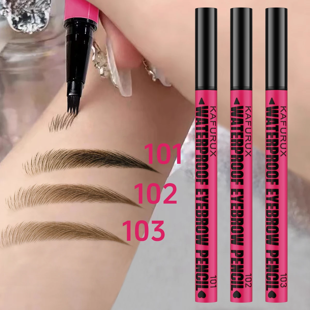 3-Farben-Vierpunkt-Augenbrauenstift, wasserdicht, flüssiger Augenbrauenstift, langlebig, braun, schwarz, Augenbrauenstift, Make-up, Kosmetik für Frauen