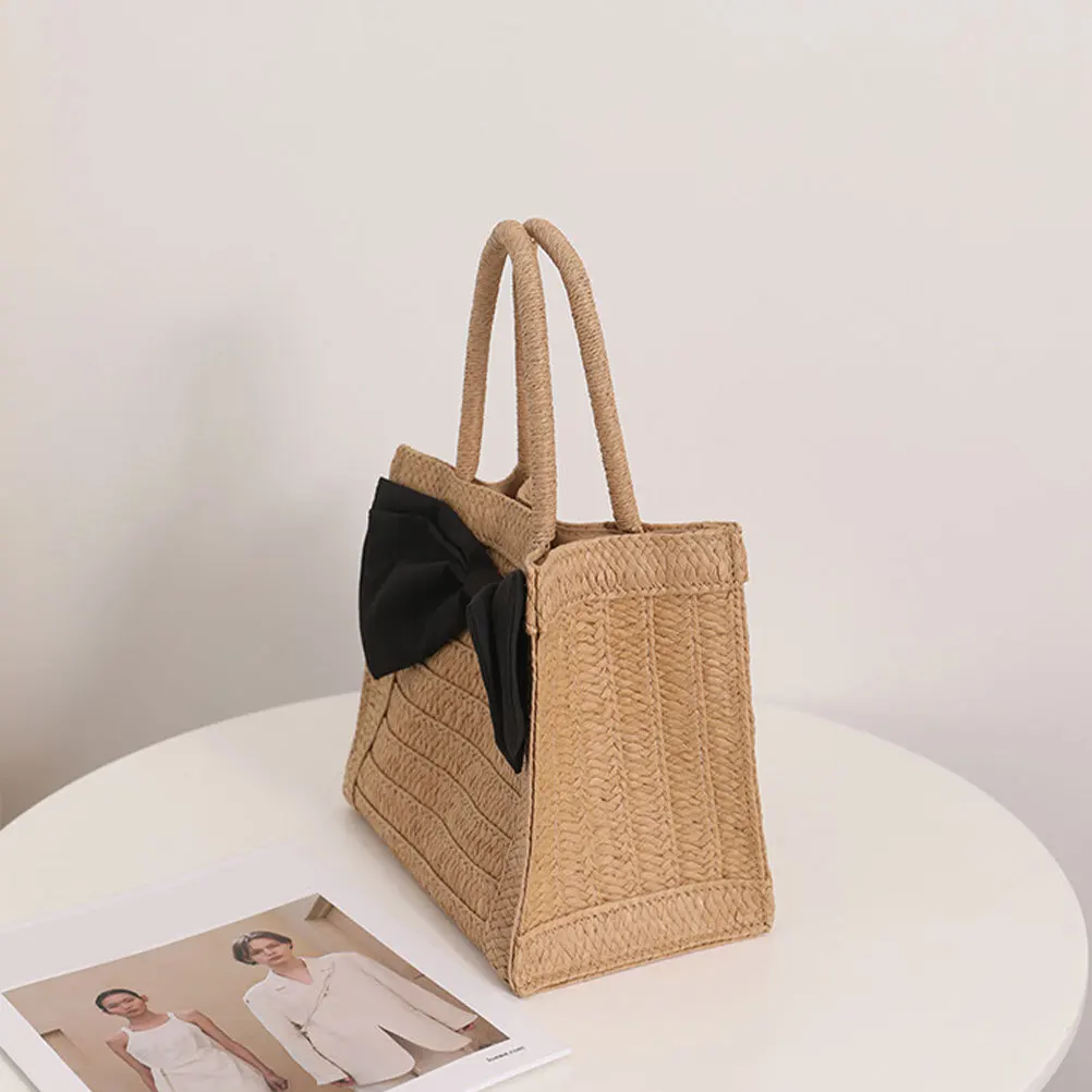 Hand Woven Straw Bag Large Capacity Foldable Tote for Women Daily Shopping Beach Travel Lightweight Storage Pouch Casual Female