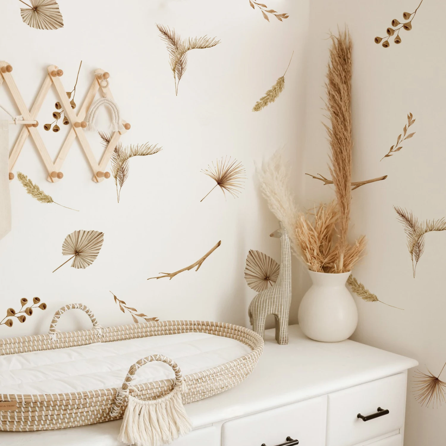 Boho Cartoon Dry Floral Wall Stickers for Children's Room Baby Girl Boys Room Decoration Wallpaper Nordic Nursery Vintage Decals