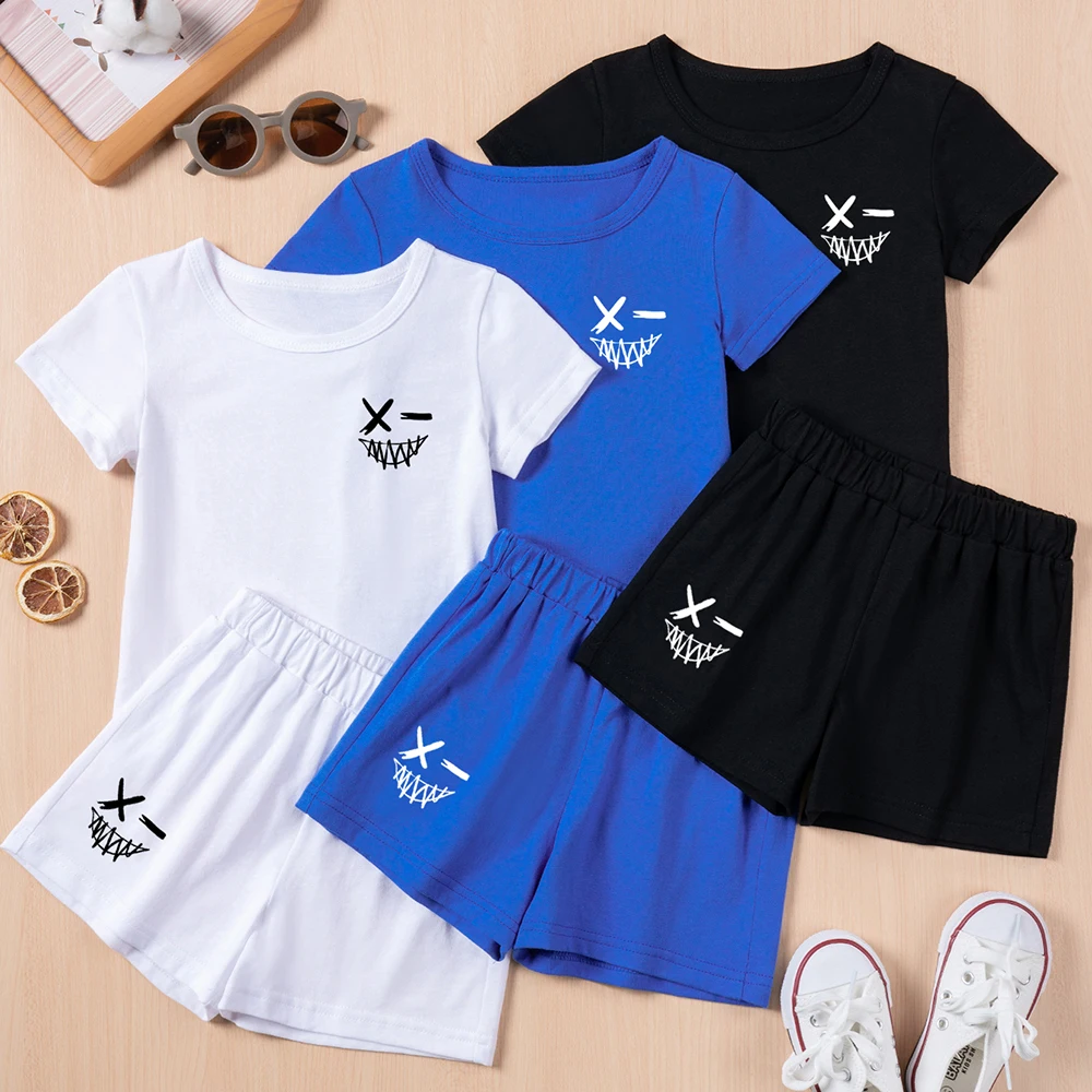 2024 Summer Kids Casual Wear Boy Print Graphic T-Shirt + Shorts Clothing Set 100% Cotton Kids Set 1-7T