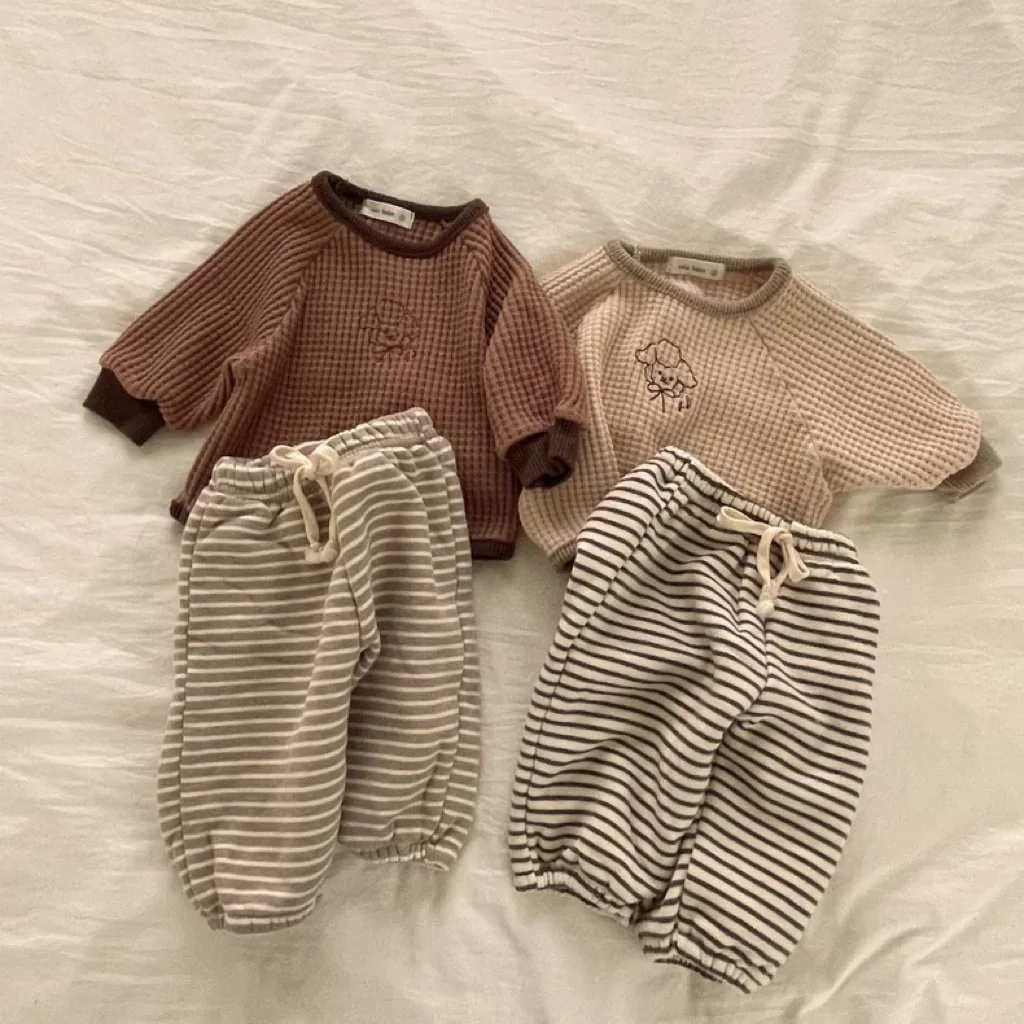 Autumn Winter New Baby Fleece Trousers Thicken Infant Girl Boy Striped Sweatpants Toddler Versatile Casual Pants Kids Warm Pants