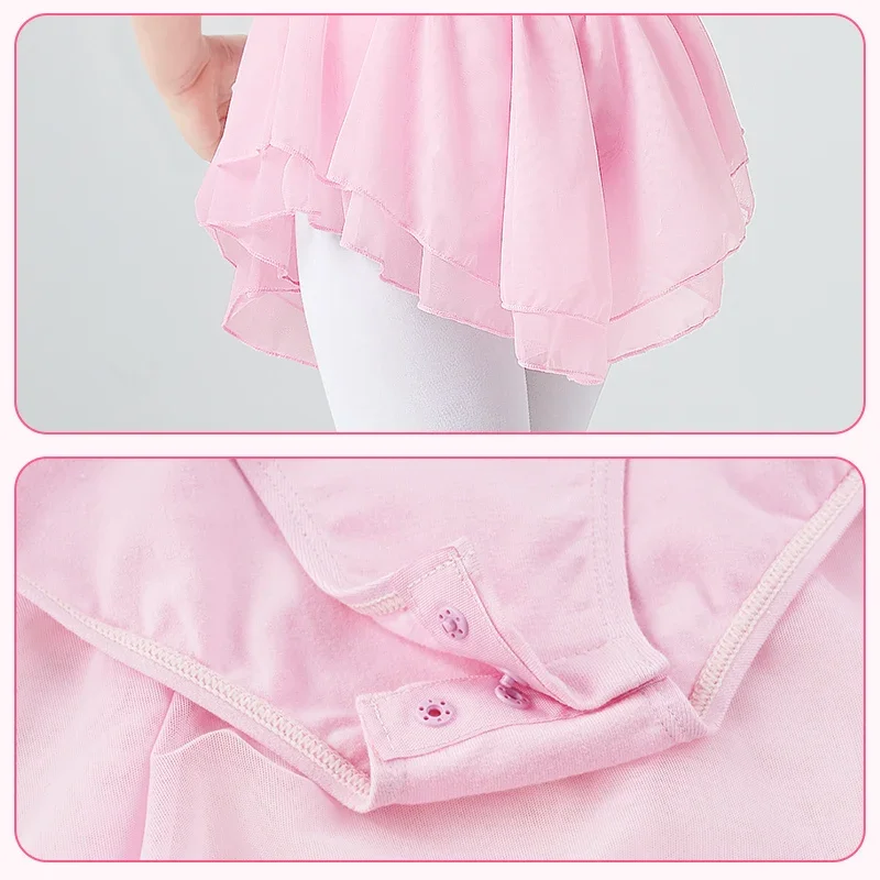 Meisjes Balletmaillots Jurk Ballet Dans 2 Lagen Mesh Rokken Met Ruche Mouwen Skate Danskostuums Katoenen Gymnastiek Badkleding
