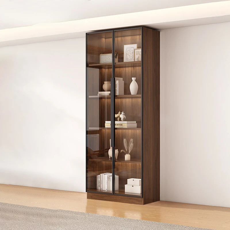 

Modern Design Luxury Wooden Bookcase Living Room Storage Display Cabinet Glass Door Home Furniture Wooden Bookshelf