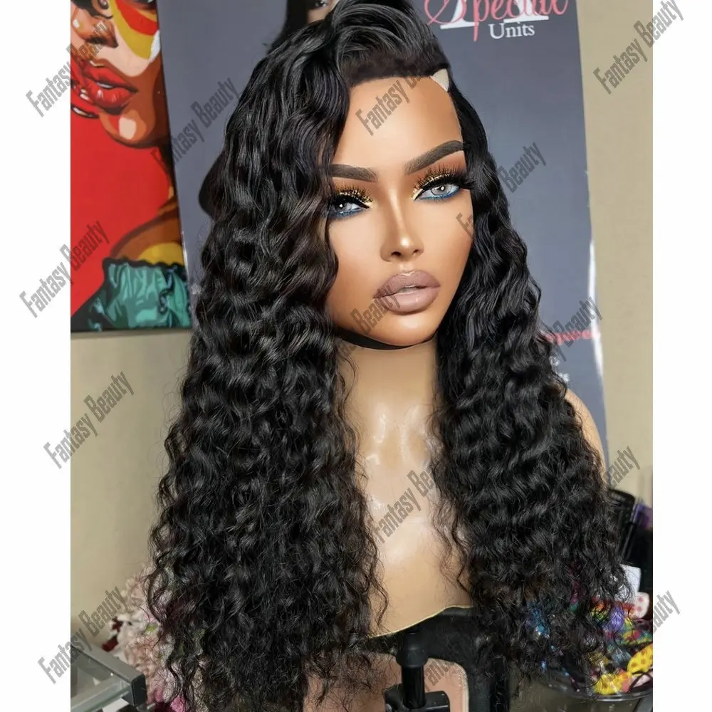 Black 100% Remy Peruvian Hair Wig V Part Wig Human Hair For Black Women Deep Wavy Full Machine Made hair Wig Glueless Easy Wear