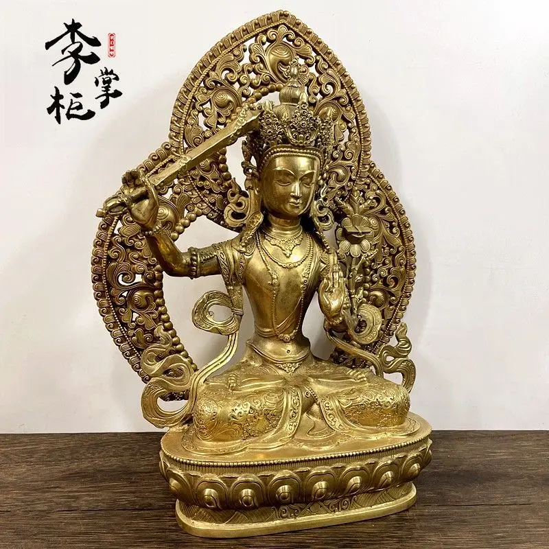 New Tibetan Tantra Large Pure Copper Manjushri Bodhisattva Buddha Statue Brass Wisdom Sword Manjushri Bronze Statue Ornament Sei