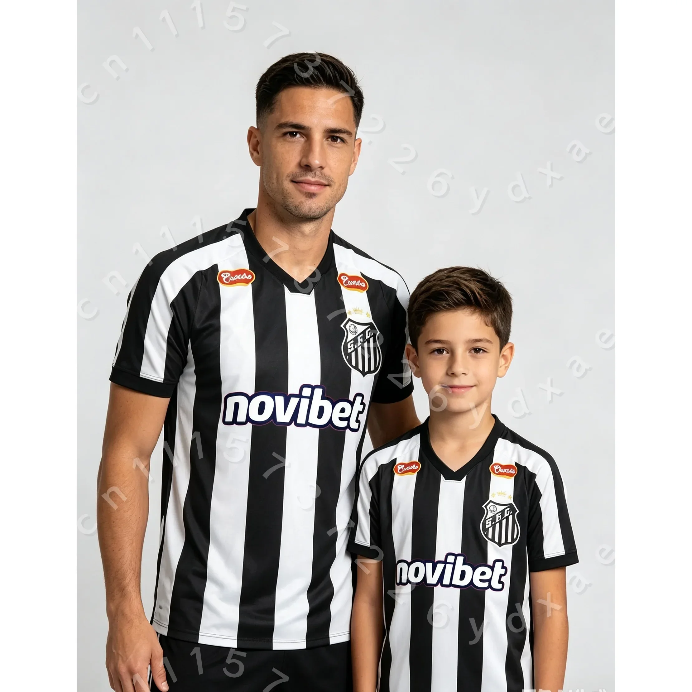 Neue 3D-gedruckte Santos Fußballverein Fan-Uniform mit schwarz-weißen Streifen, atmungsaktives Fan-Trainings-T-Shirt für Eltern und Kinder – Detail 6