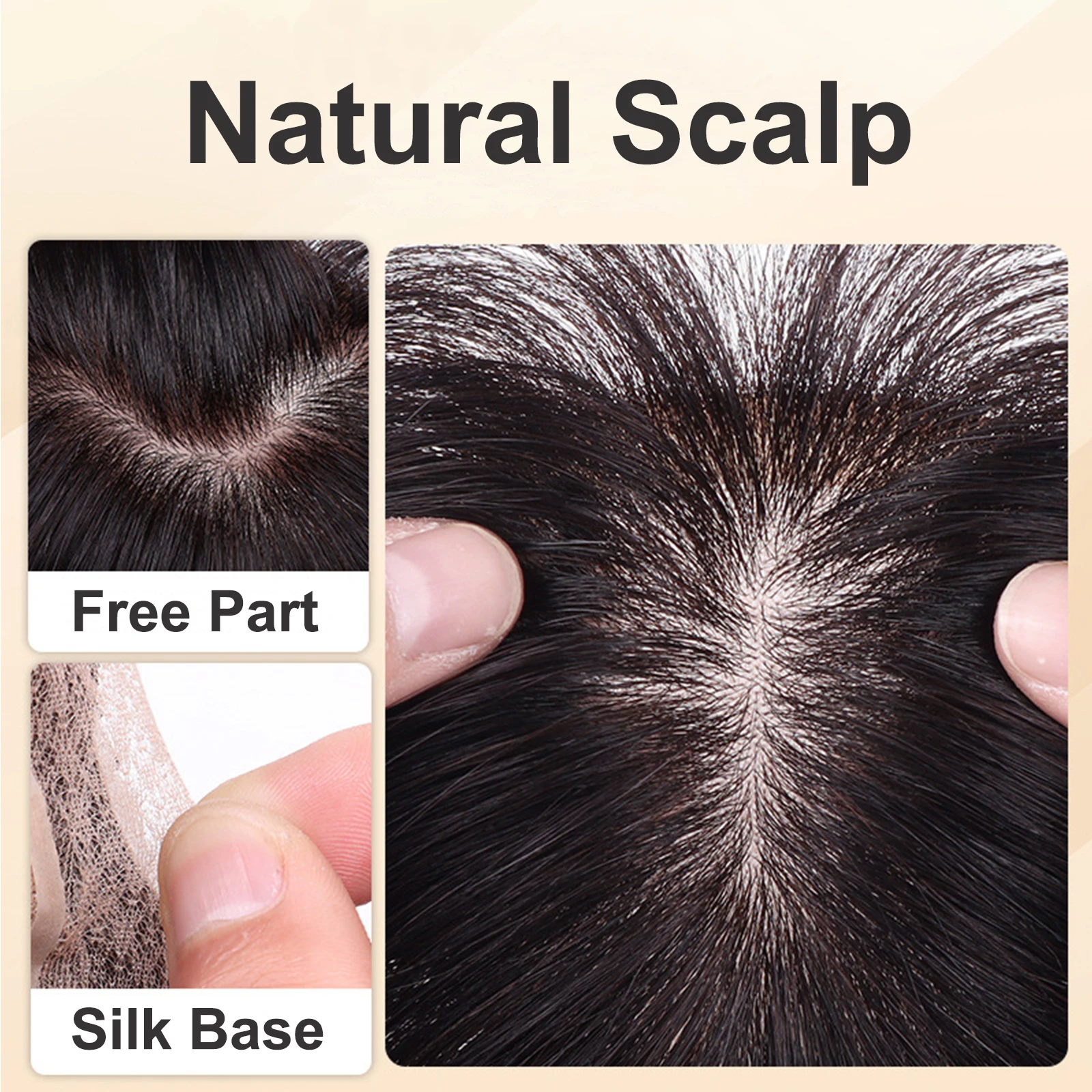 Real Remy Human Hair ปิดเต็มมือผูก Topper กับ Bangs 7x15 ซม.ผ้าไหมด้านบนพร้อมคลิปสีดําธรรมชาตินุ่ม Breathable