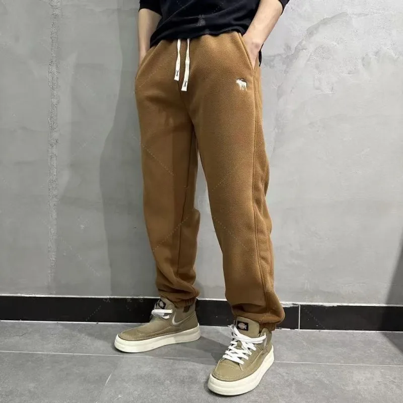 

Бархатные и утолщенные зимние теплые повседневные брюки, тяжелые спортивные штаны из флиса с вышивкой