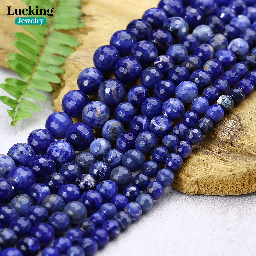 

100% Natural Faceted Blue Sodalite Loose Stone Beads For Jewelry Making DIY Bracelet Necklace Accessories 15'' 4 6 8 10mm