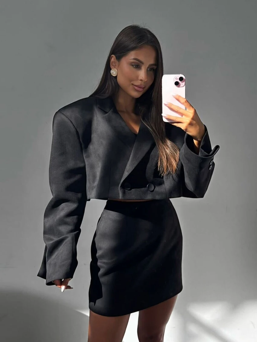 

Marthaqiqi Fashion Women Nightwear Set Sexy Turn-Down Collar Pajama Long Sleeve Nightie Crop Top Sleepwear Skirts Nightgown Suit