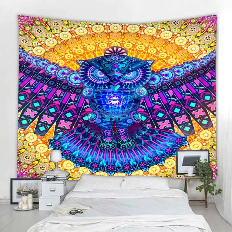 

Colorful Psychedelic Owl Tapestry Wall Hanging Boho Hippie Home Wall Decor Fantasy Animal Art TAPIZ Witchcraft Room Decor