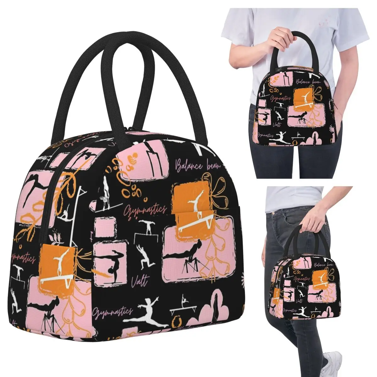 

Artistic Gymnastics Print Insulated Lunch Bag for Kids School Cooler Thermal Food Box Tote Leakproof Lunch Boxes Container