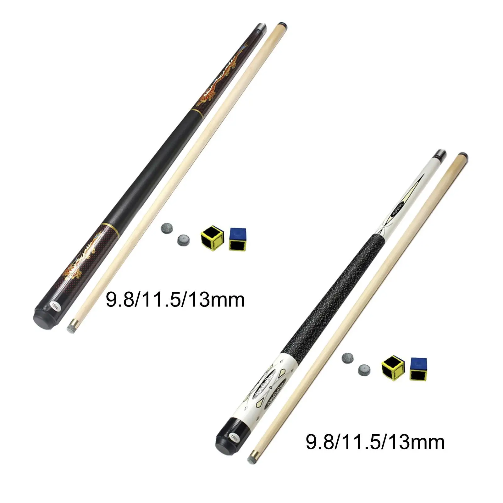 Pool Cue Two Section Segmented Chinese Black Eight Ball Portable 57 inch Pool