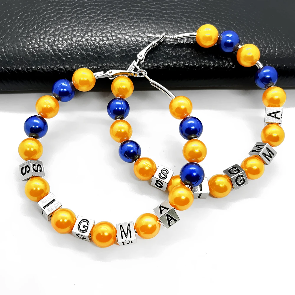 مجوهرات نسائية عصرية صناعة يدوية سيجما غاما RHO مجتمع رسالة لؤلؤ خرزة سلكية أقراط أذن دائرية #1