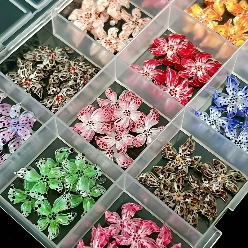 12 Grids Assorted ABS Leopard Print Flowers Nail Charms Y2K Gradient Polka Dot Flowers Nail Art Accessories DIYAssorted ABS Le 4