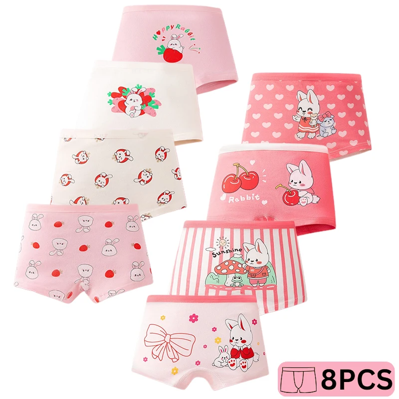 

4/8 шт. Детское нижнее белье-боксеры с мультяшным принтом, мягкая, приятная для кожи хлопковая ткань, трусики для девочек, очаровательные шортики с принтом кролика для девочек и мальчиков