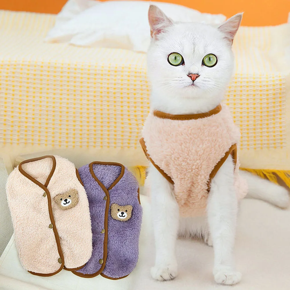 Soft Cozy Cat Clothes Kitten Cardigan Sweater Winter Warm Fleece Vest Sweatshirt for Small Dogs Puppies Jacket Coat Pet Costume