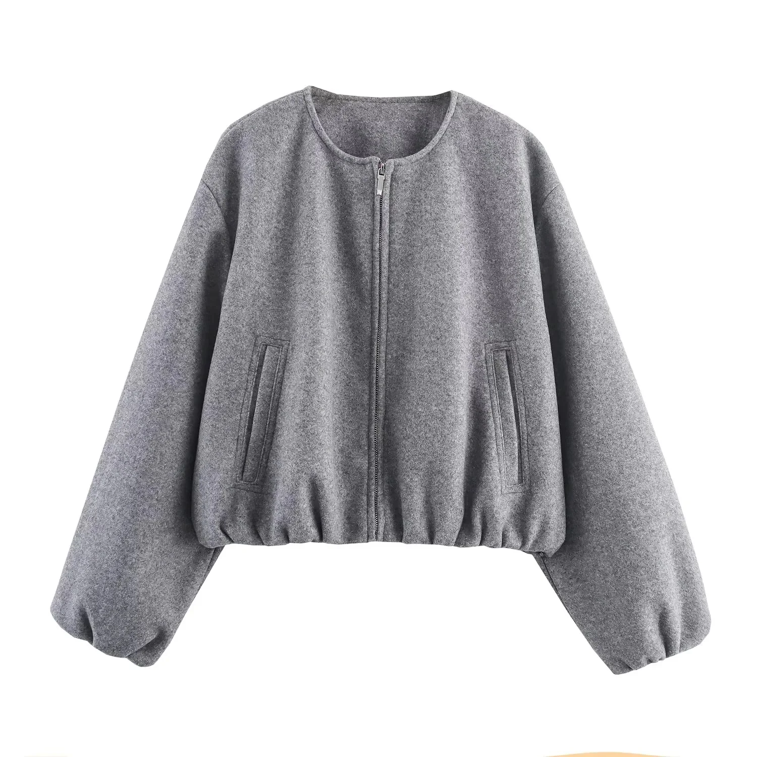 BSAY 2026 Herbst Neue Damen Rundhals-Reißverschluss-Cropped-Bomberjacke Langarm Elastischer Saum Tasche Locker Lässige Kurze Oberbekleidung – Detail 9