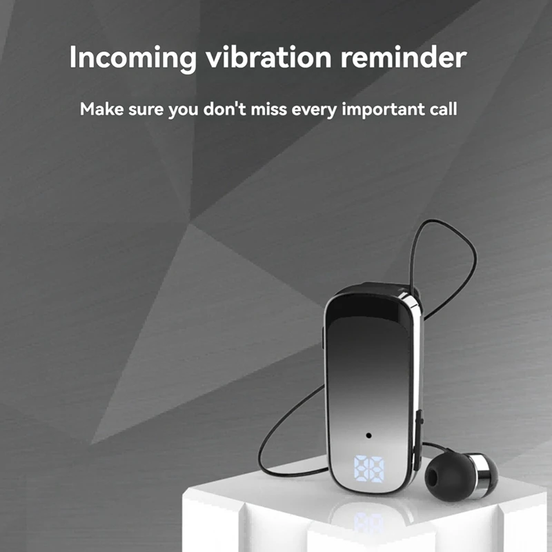 K65 Tie-Clip Retractable Wired Bluetooth Headset In-Ear Digital Display Long-Life Business Single-Ear Headset