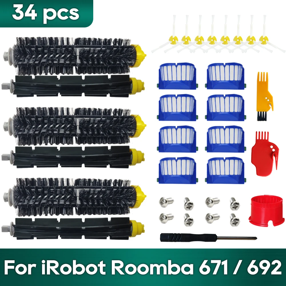 Compatible avec les accessoires pour iRobot Roomba 692/671/660/651/650/630/620/614 Kit de pièces pour robot aspirateur Brosse latérale principale Filtre Hepa