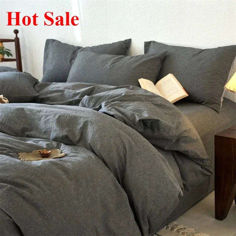Premium 100% Washed Cotton Yarn-Dyed 4-Piece Duvet Set (1 Duvet Cover + 2 Pillowcases + 1 sheet), Ultra-Soft Bedding Set