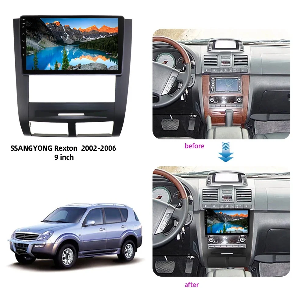 Car Radio for SsangYong Rexton 2002-2006 Multimedia Video Player Wireless Carplay & Android Auto Touch Screen 9‘’ Navigation GPS