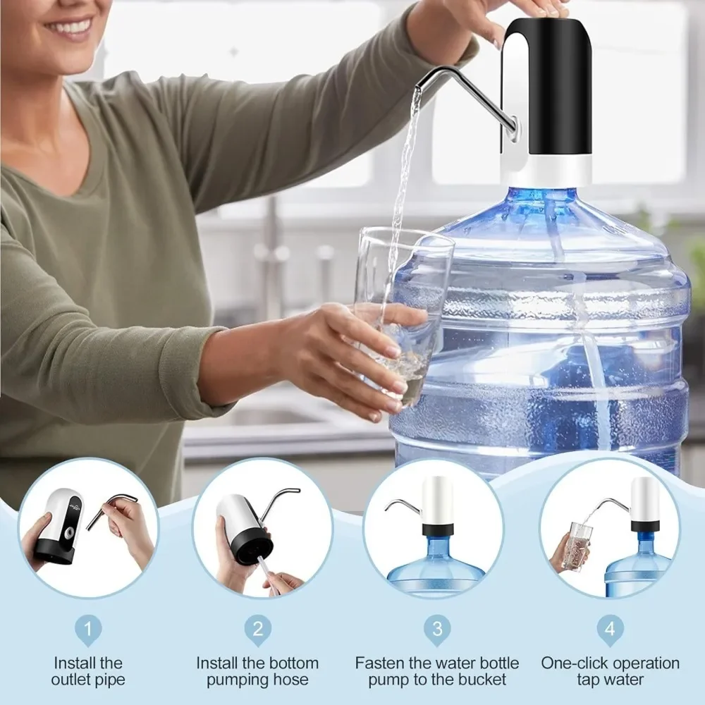 USB wiederaufladbare Wasserflaschenpumpe, 5 Gallonen Wasserflaschenspender, Camping, tragbarer elektrischer Wasserspender, wiederverwendbar – Detail 4