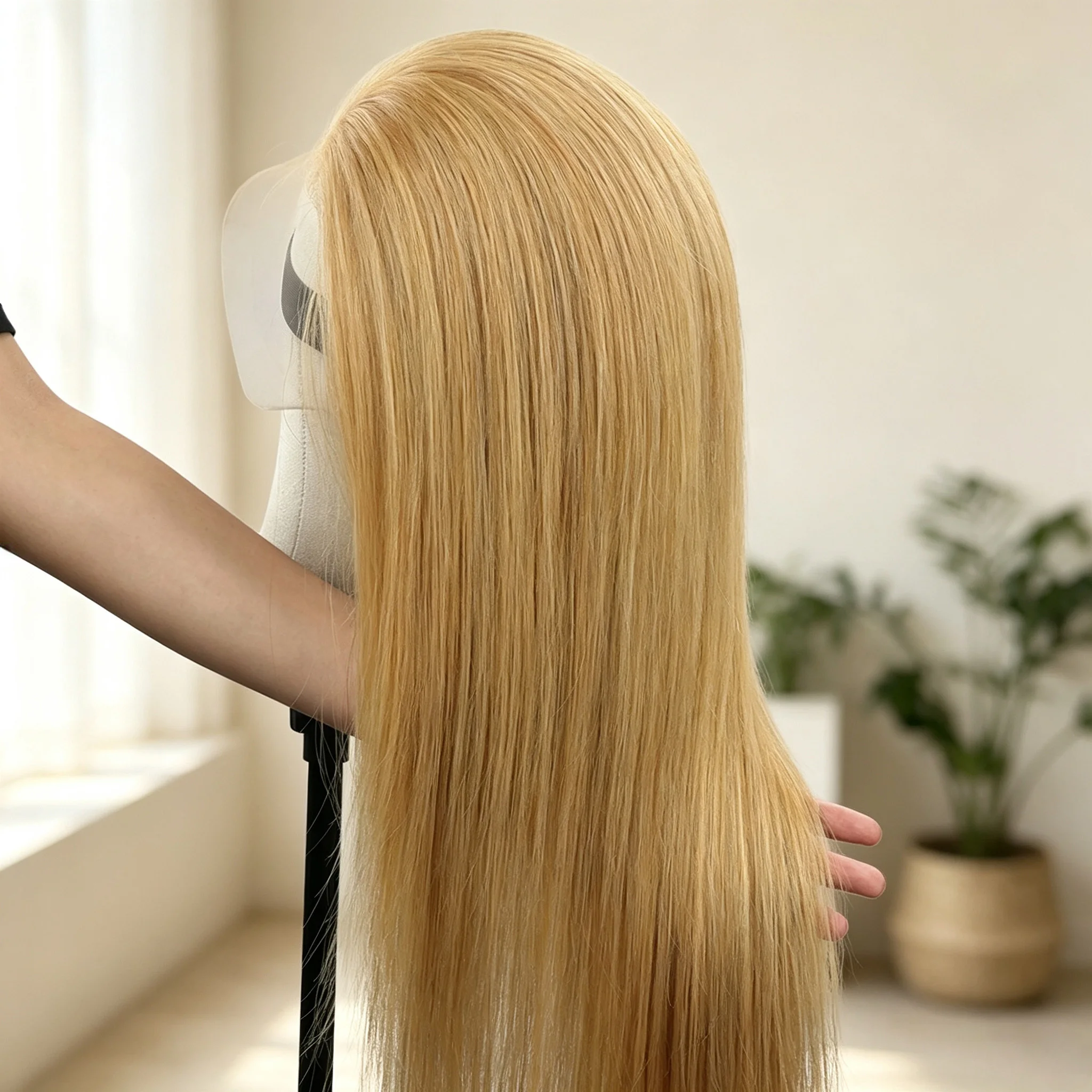 #27 Honey Blonde Glueless Drawstring Human Hair Wig 13X4 Hd Transparent Lace Frontal Wig Straight Brazilian Lace Human Hair Wigs