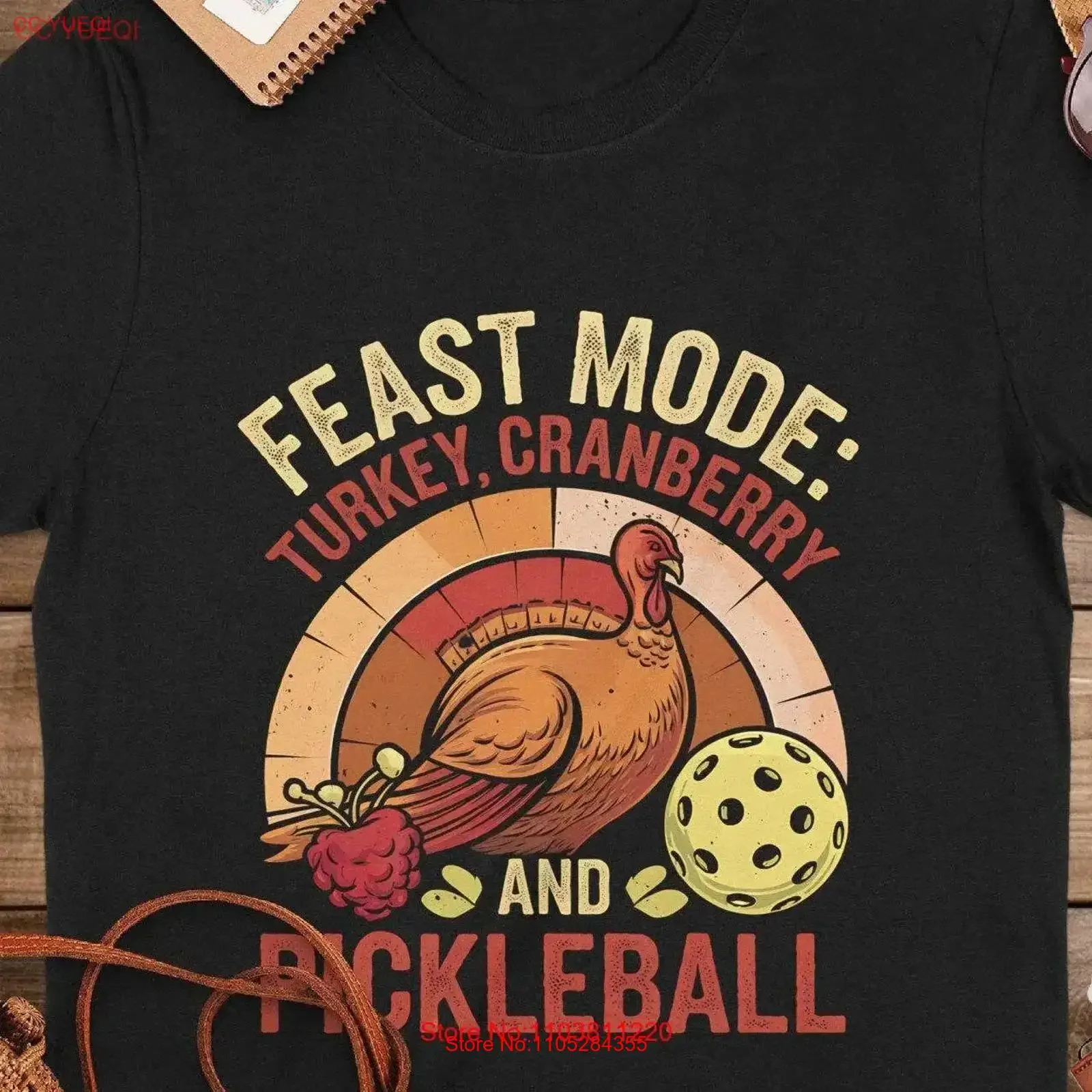 Pickleball T Shirt Feast Mode Turkey Cranberry and Women's Funny Thanksgiving vintage Washed designer clothes graphic