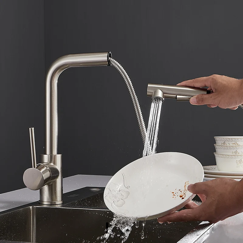 

Swivel Kitchen Faucet Brass Nickel High Arch Kitchen Sink Faucet Pull Out Faucet Rotation Spray Mixer Tap