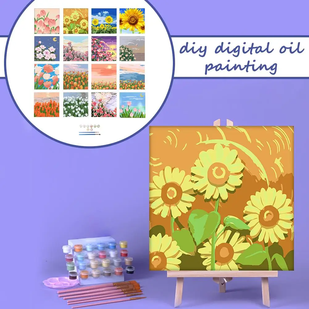 Oil Paint By Numbers Sunflower For Adults DIY Drawing Canvas Handpainted Pictures By Number Flower Home Decoration F8V1