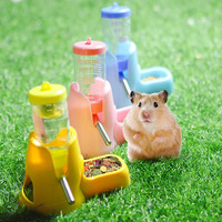 Automatic Pet Water Bottle and Food Bowl Set 80ML Hamster Feeder Dispenser with Stand for Small Animals like Rabbits Guinea Pig