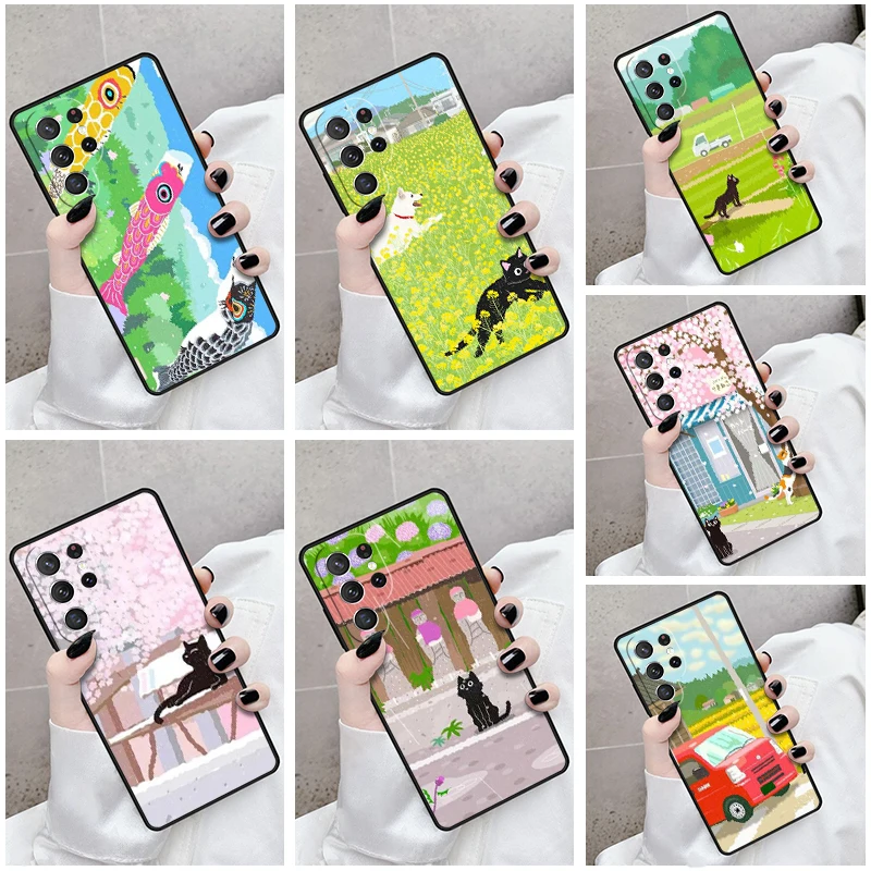 

Чехол для телефона Samsung Galaxy S24 S25 S23 S21fe S22 Ultra Plus Note 10 20, чехол с рисунком животного, кота, пейзажа