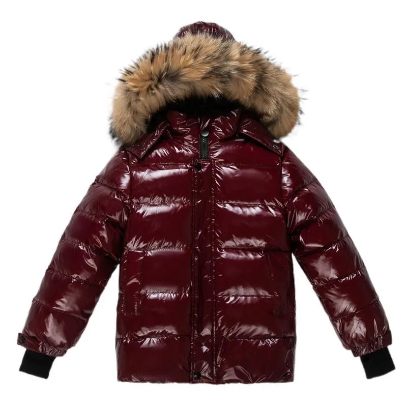 Winter 2024 Kids Boy Down Jacket faux Fur Waterproof Shiny Children Girl Coat 1-14 Year Teenager Outerwear Toddlers Outfit