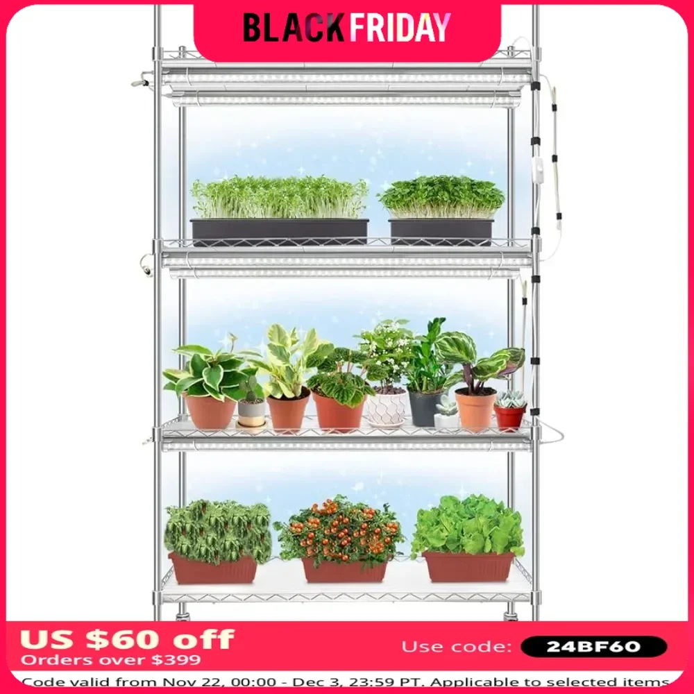 Plant Stand with Grow Lights for Seedlings,4-Tier Metal Shelf with Plant Lighting for seed starting,Full Spectrum 180W T8 5000K