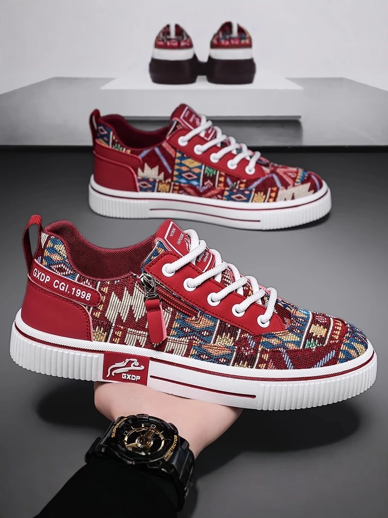 Unisex Canvas Shoes 2025 Autumn New Style Small Design Versatile Casual Board Shoes Sports Thick Bottom Heightening Print Clo...