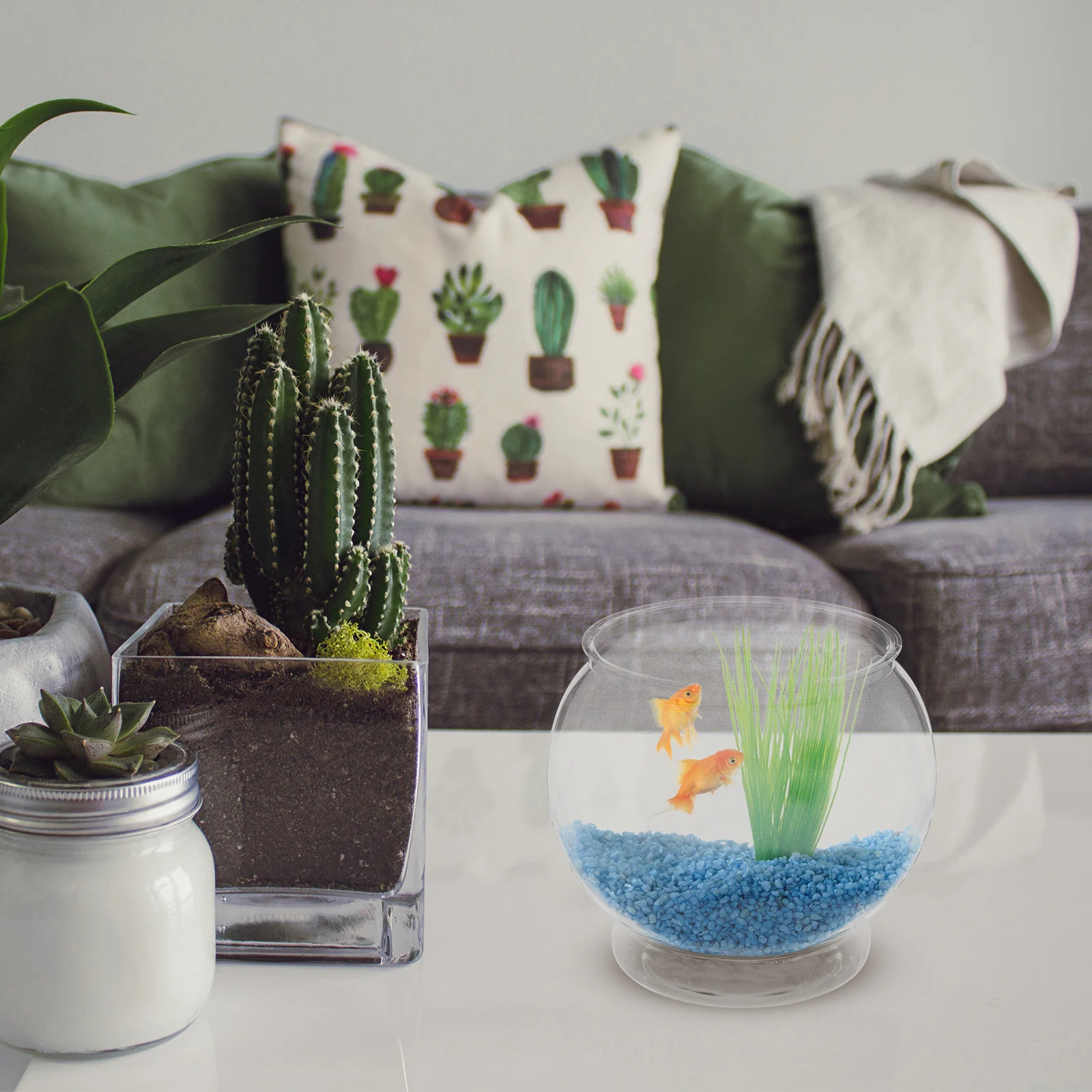 

3Pcs Desktop Ornament Fish Tank Household Plastic Globe Bowl for Home Office Decor Small Container