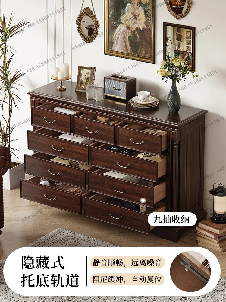 American all solid wood against the wall, rural simple nine-chest cabinet, retro storage locker