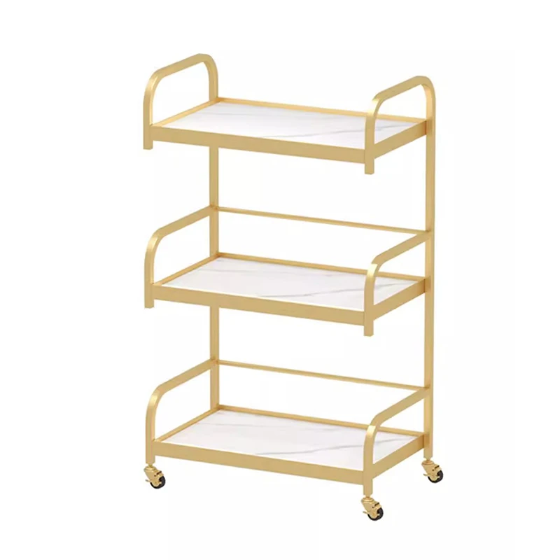 High quality barber shop salon marble top tools cart gold stainless steel 3 layer beauty saloon trolley with 4 wheels