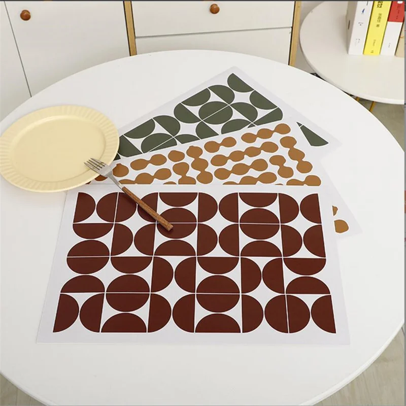 1PCS 30x45CM PU Place Mat for Kitchen Home Geometric Grid Dish Absorbent Heat Waterproof Oilproof Tableware Drain Pad 1 Piece