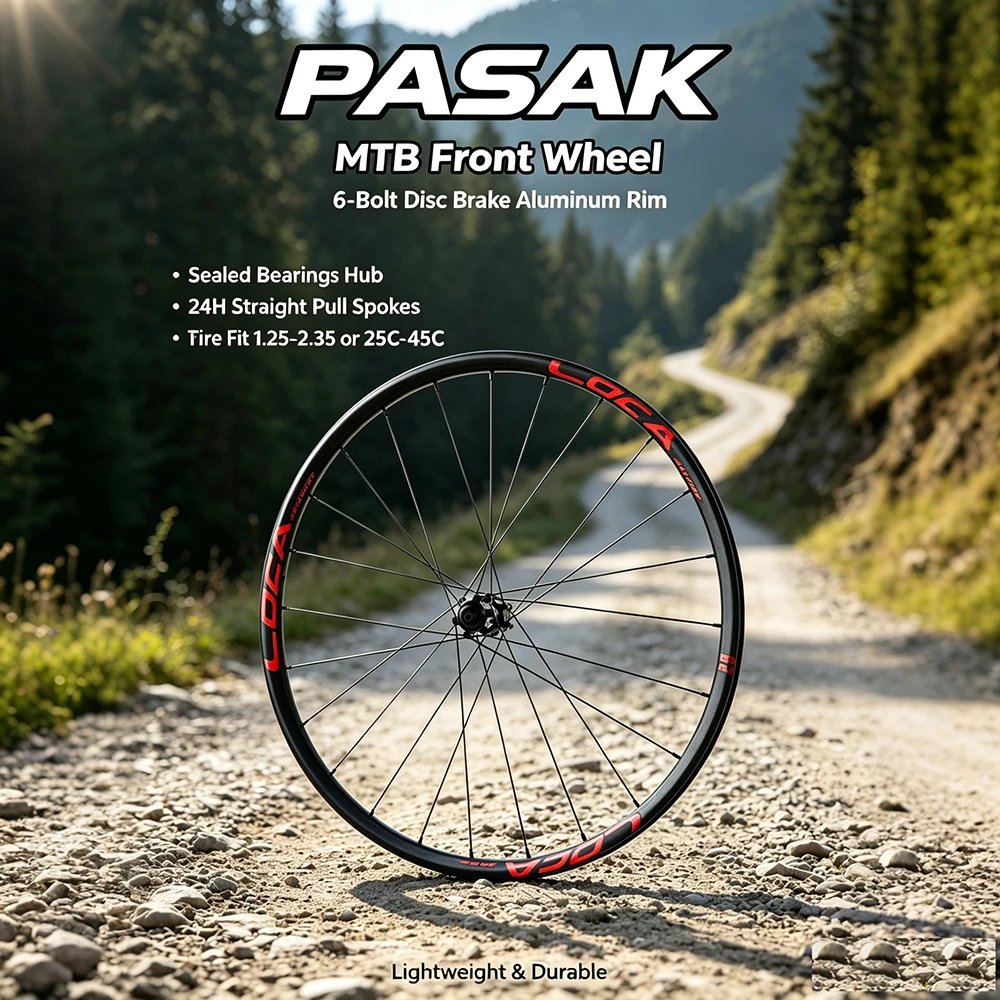 Pasak Mtb One Front Wheel 26/27.5/29 Inch Gravel Road Bike 700C Wheels 24H Disc Brake Straight Pull Spoke Ultralight Durable Rim