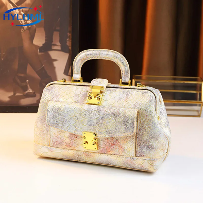 2023 New Gold Box Serpentine Fashion Women\'s Bag Lady Genuine Leather Small Handbags Shoulder Messenger Bag Party Evening Bags