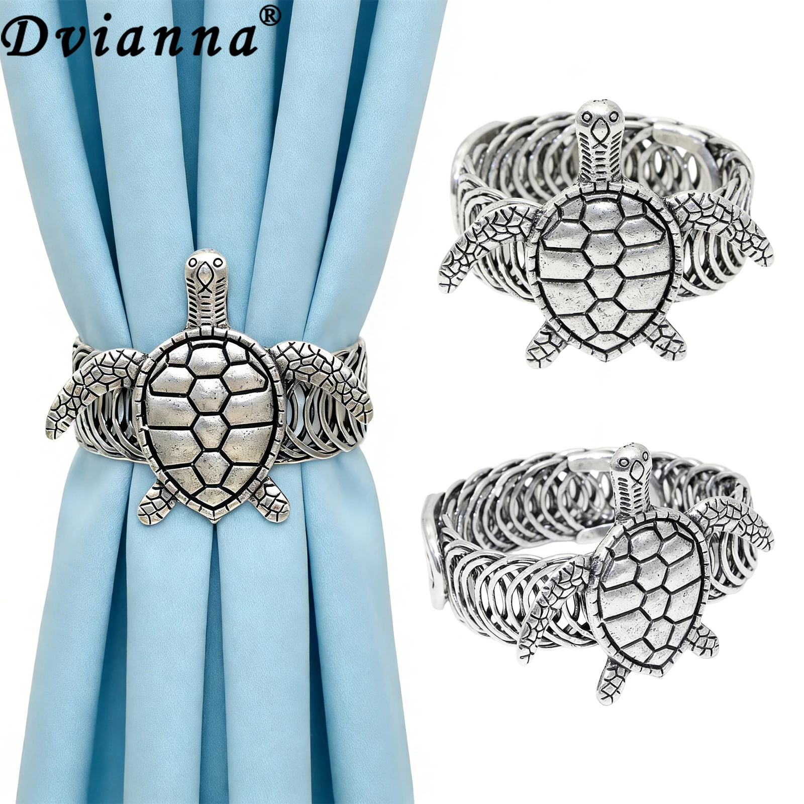 Dvianna 2Pcs Sea Turtle Curtain Tiebacks No Drill Metal Spring Curtain Holdbacks Window Drape Decorations
