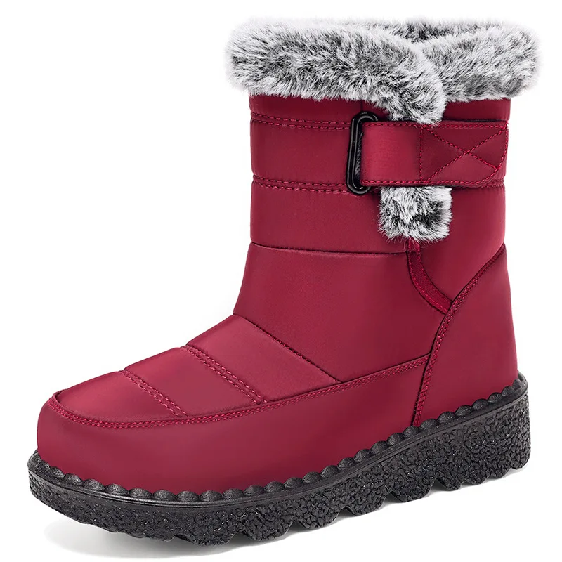 Salto no tornozelo botas altas de neve à prova dwaterproof água novas botas femininas sapatos tendência mulher botas de inverno sapatos de pele engrossar escalada de montanha