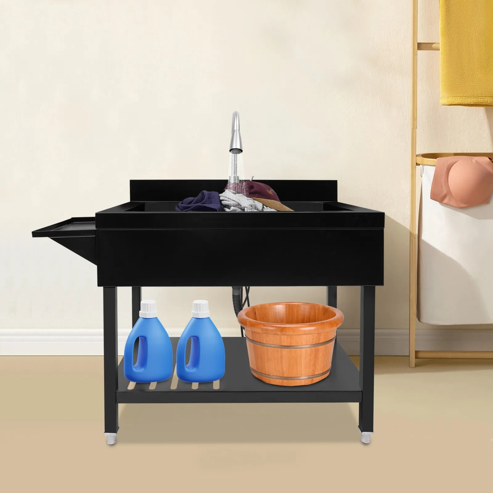 

Single Bowl Kitchen Sink Stainless Steel For Home Use With Pull Out Faucet Durable And Easy To Clean