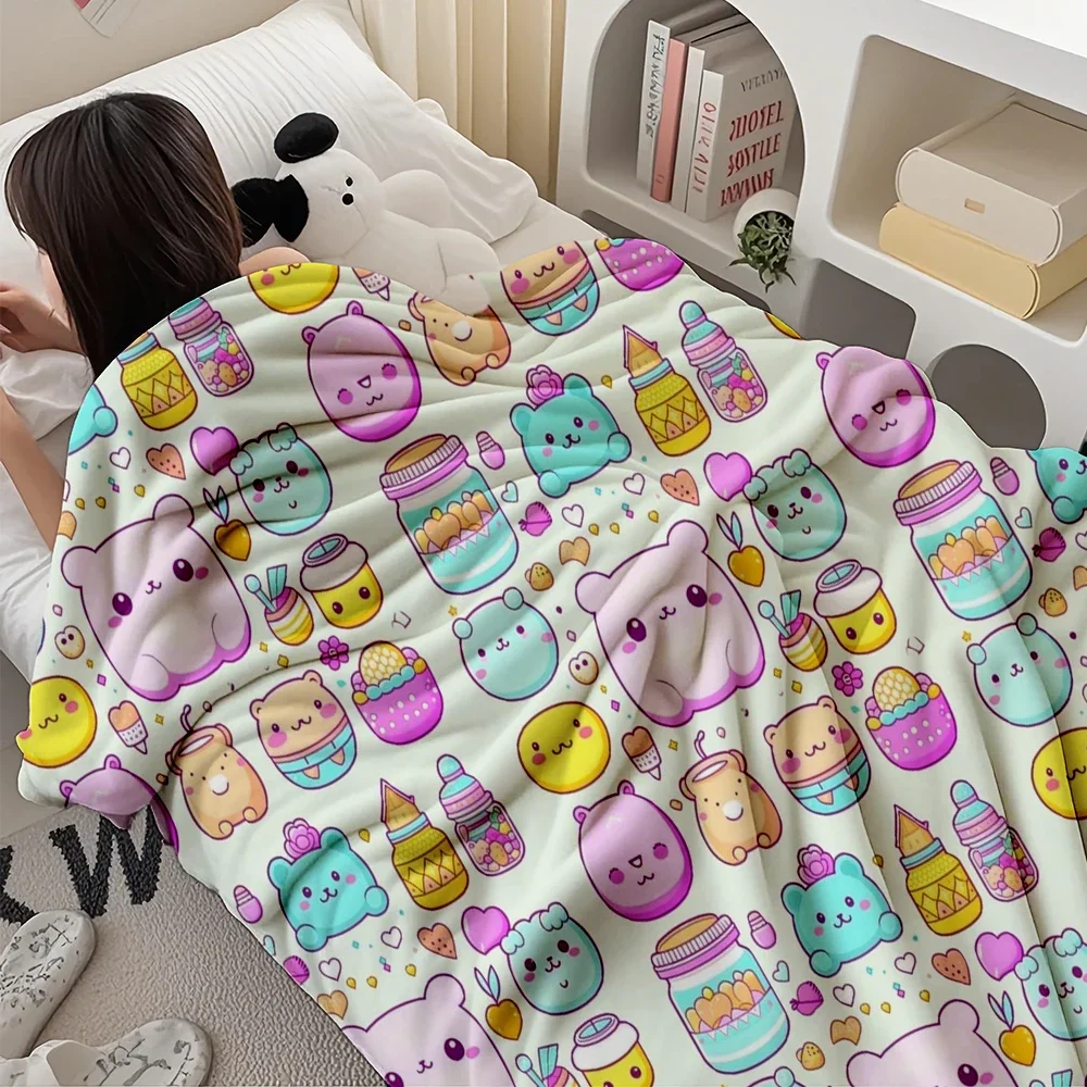 ที่โดดเด่นผ้าห่มสักหลาดน่ารัก Kawaii รูปแบบคอลเลกชัน Art Deco Hospitality ผ้าปูที่นอนสองด้านโยนน้ําหนักเบา