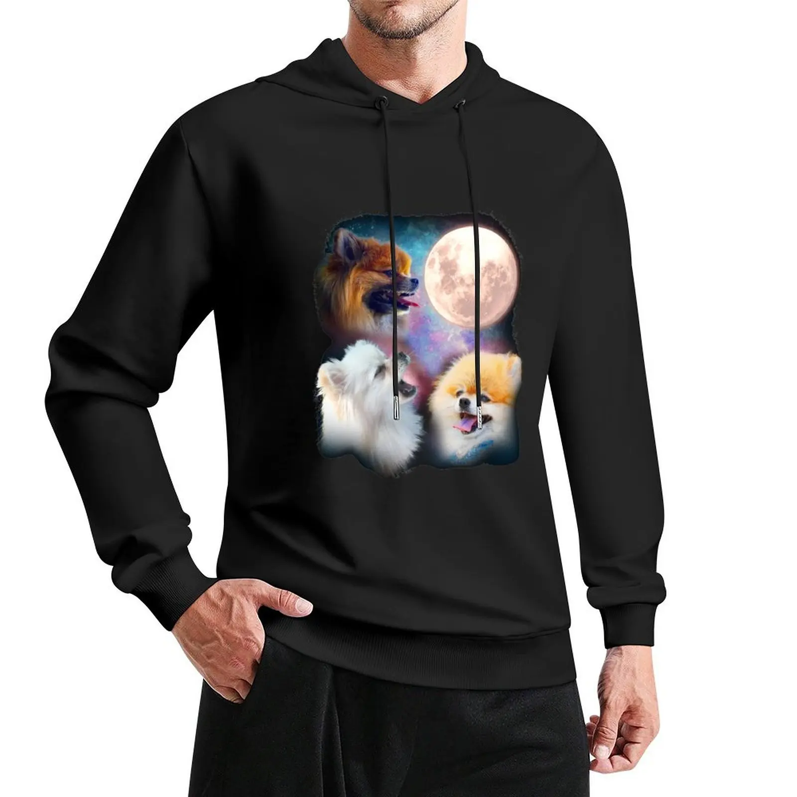 Pomeranian Dogs Howling Moon - Wolves Pullover Hoodie streetwear men autumn new products tracksuits