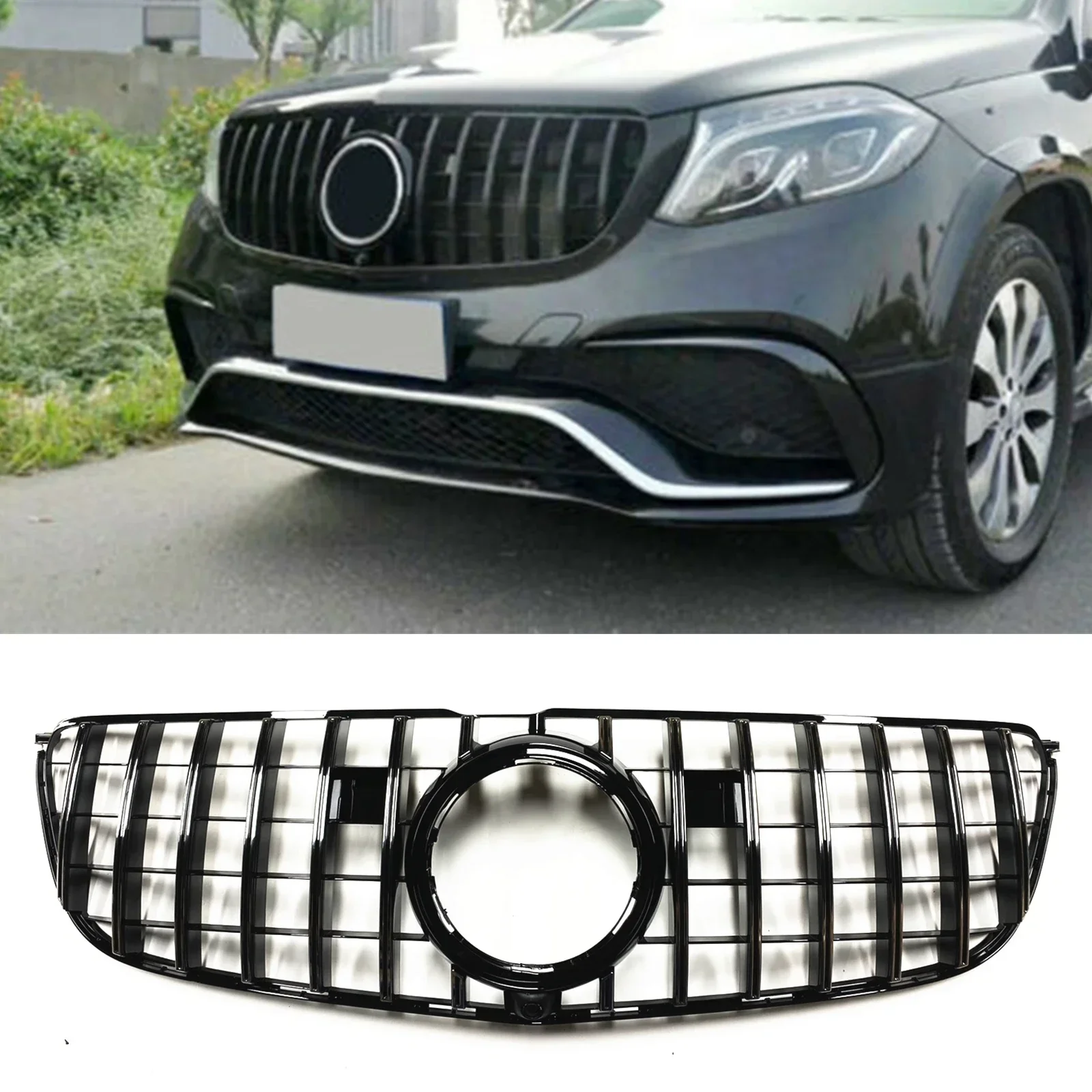 

New！ Front Grille Grill For Mercedes-Benz GLS-Class X166 2016+ GLS400 GT Style Silver/Black Car Upper Bumper Intake Hood Mesh Gr